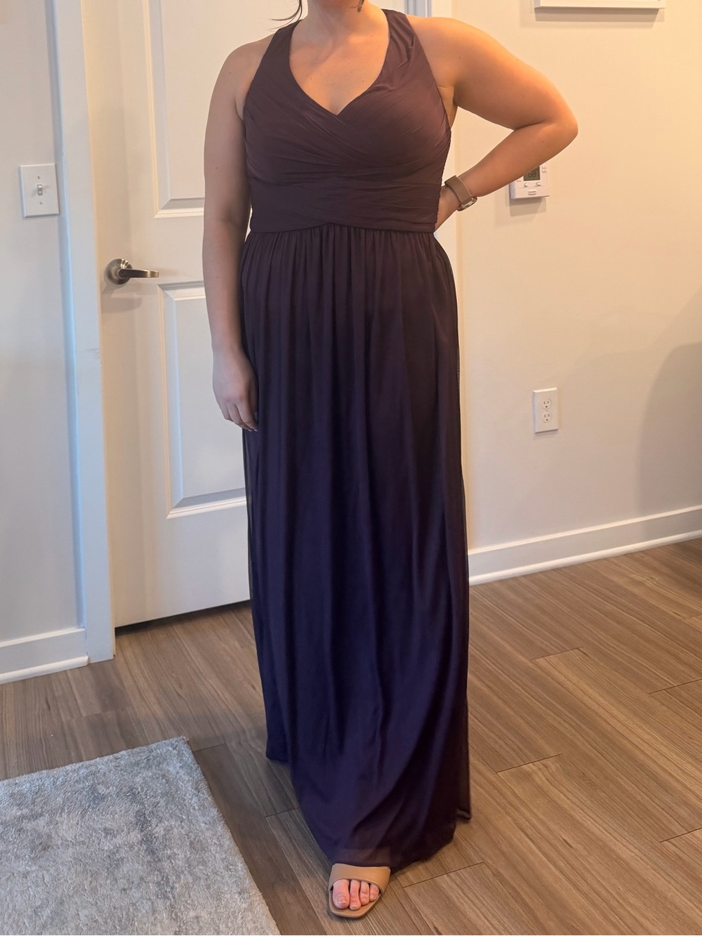 David’s Bridal Mesh Plum Bridesmaid Dress Style #W10974